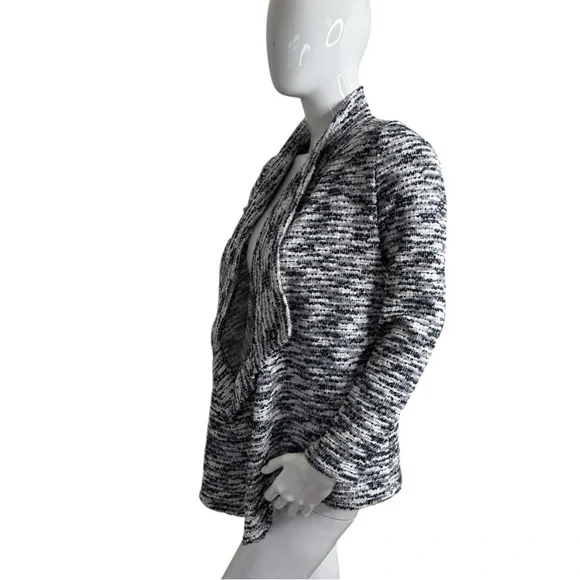 Vince Camuto Navy grey White Waterfall draped Front Long Sleeve jacket Sweater S - Picture 12 of 15